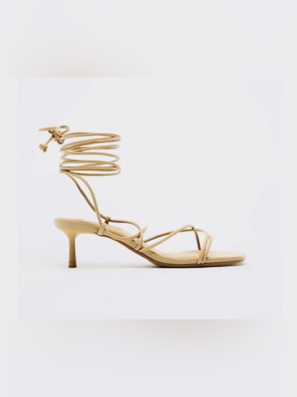 Strappy Lace-Up Kitten Heel Sandals in Nude